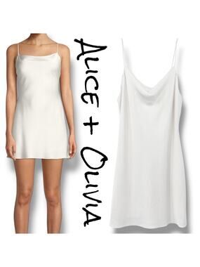 Alice + Olivia Harmony Ivory Slip Dress Mini Cowl Neck Womens Size 4 Satin Luxe